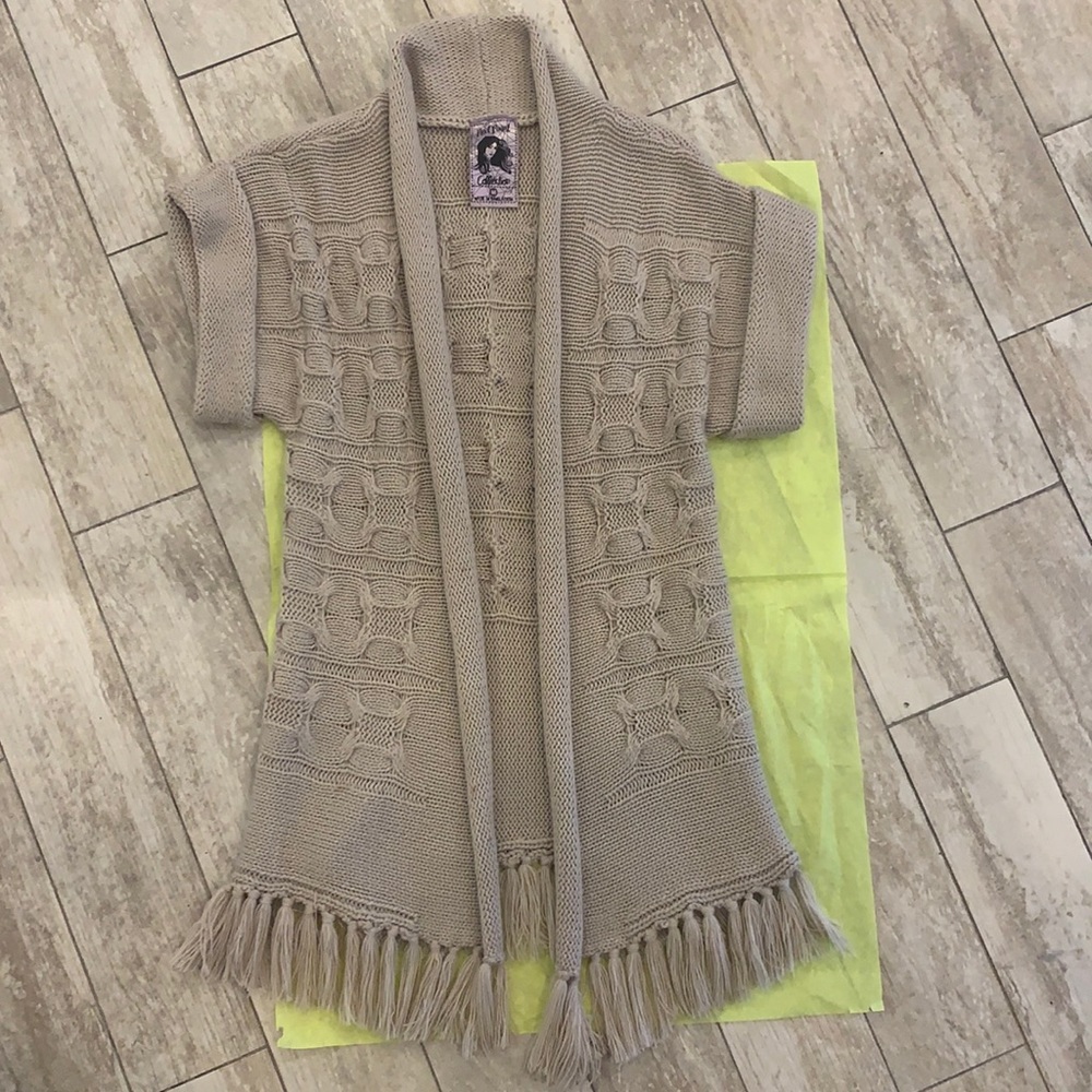 Fringed Cable Knit Sweater Cardi/Vest